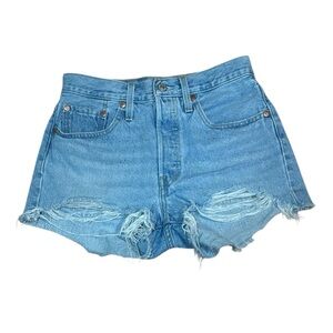 Levi's 501 Light Blue Distressed Jean Shorts, 26